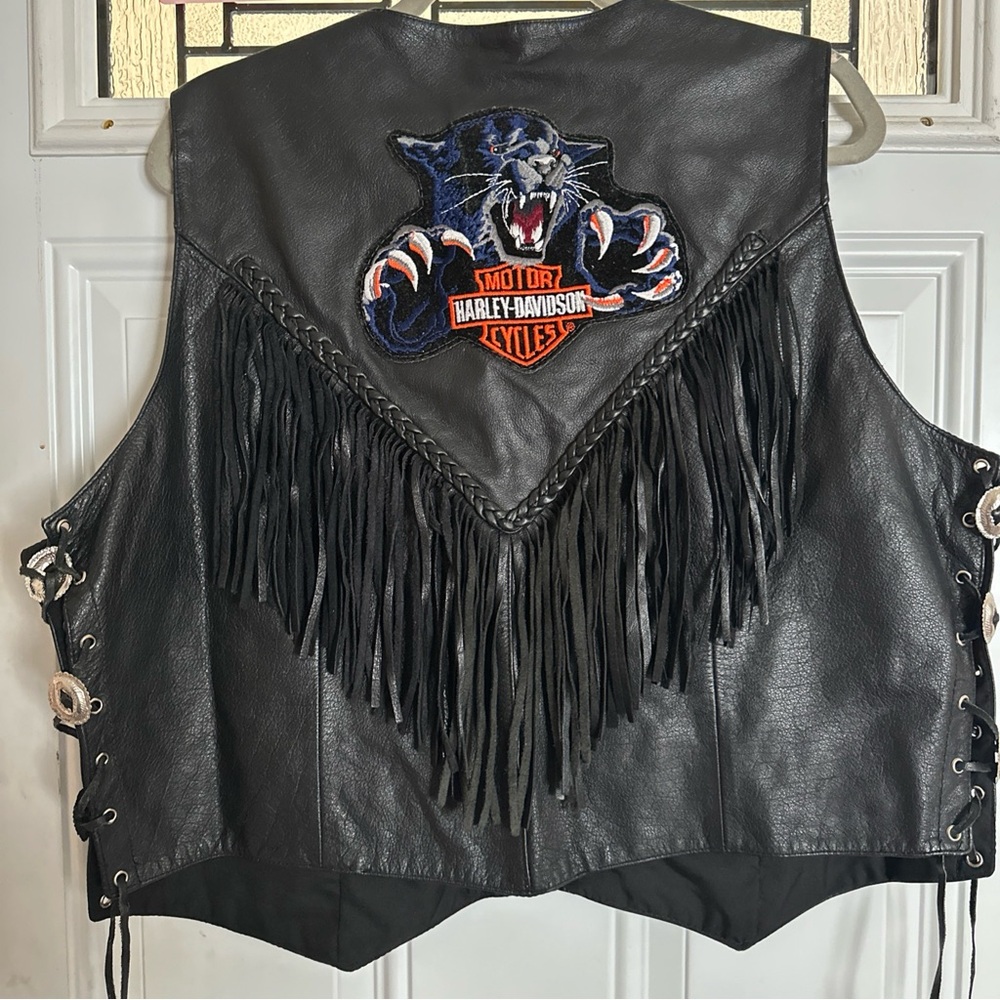 Harley-Davidson Black Leather Vest with Panther Emblem